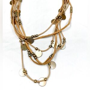 Plunder RHIANNON Necklace Tan Leather Multi Strand Beaded Charm